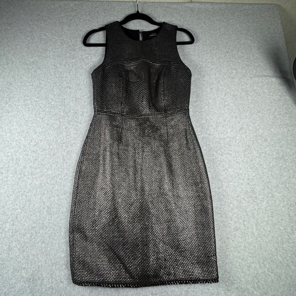 Banana Republic Metallic Basketweave Sheath Dress Silver Black Sleeveless Size 4